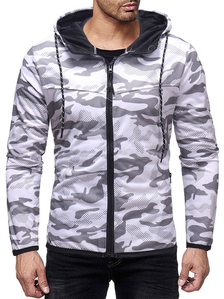 Dragsko Camouflage Cardigan Slim Huvtröjor Med Luva