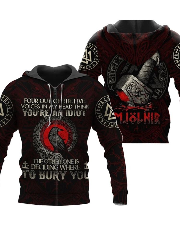 Print Cardigan Hooded Slim Hoodies Med Dragkedja För Män
