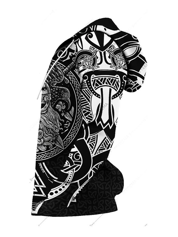 Print Cardigan Hooded Zipper Herr Huvtröjor