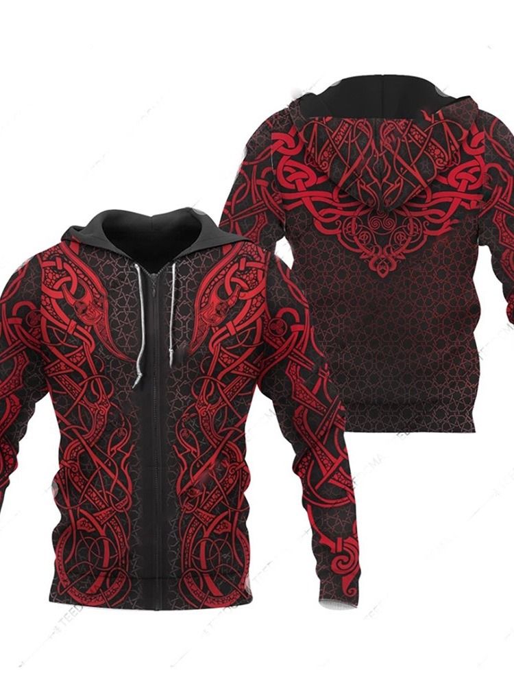 Print Cardigan Huvtröjor För Män Med Dragkedja