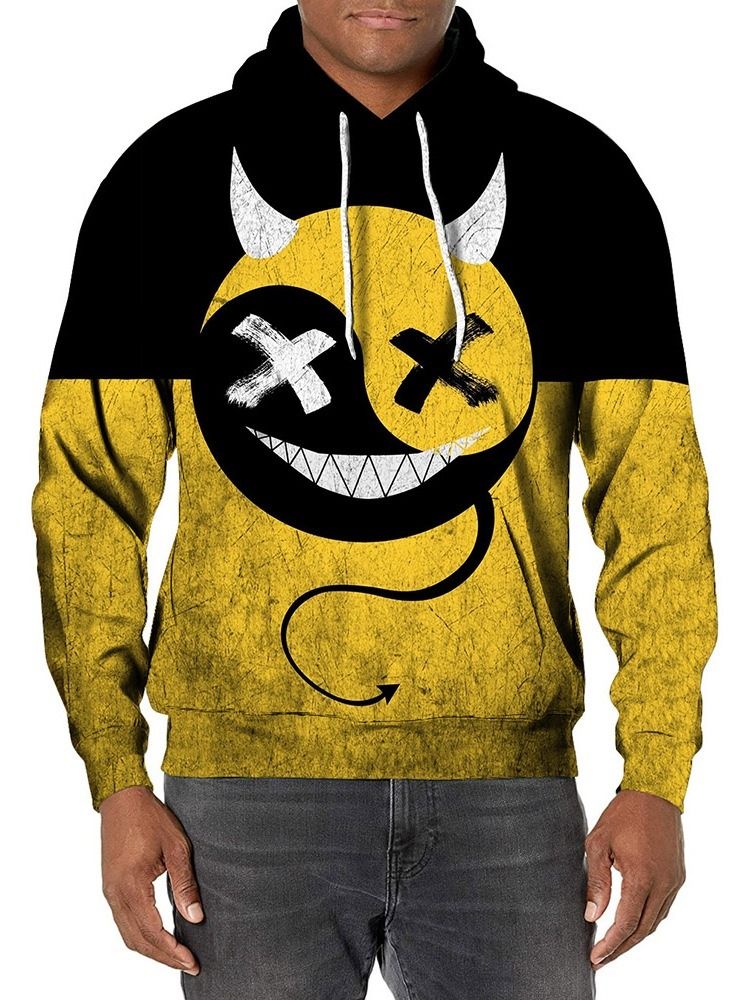 Print Pullover Color Block Lös Pullover Hoodies
