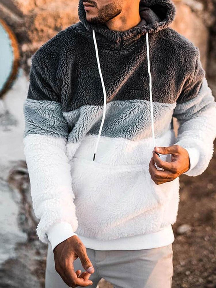 Pullover Color Block Pocket Pullover Lösa Hoodies