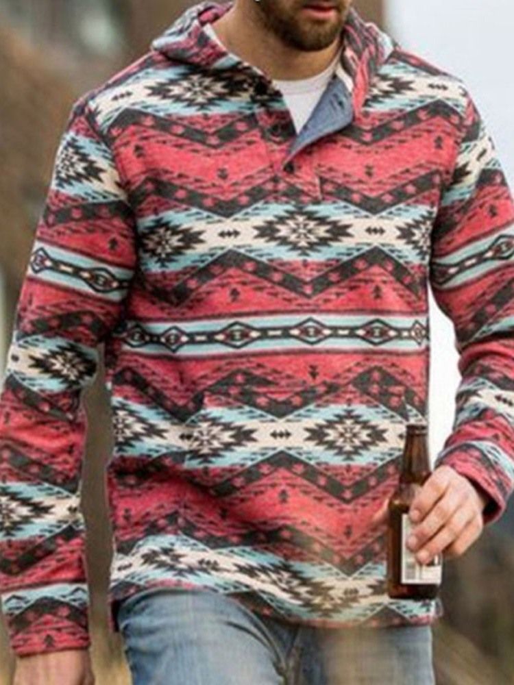 Pullover Geometrisk Tröja Med Huv