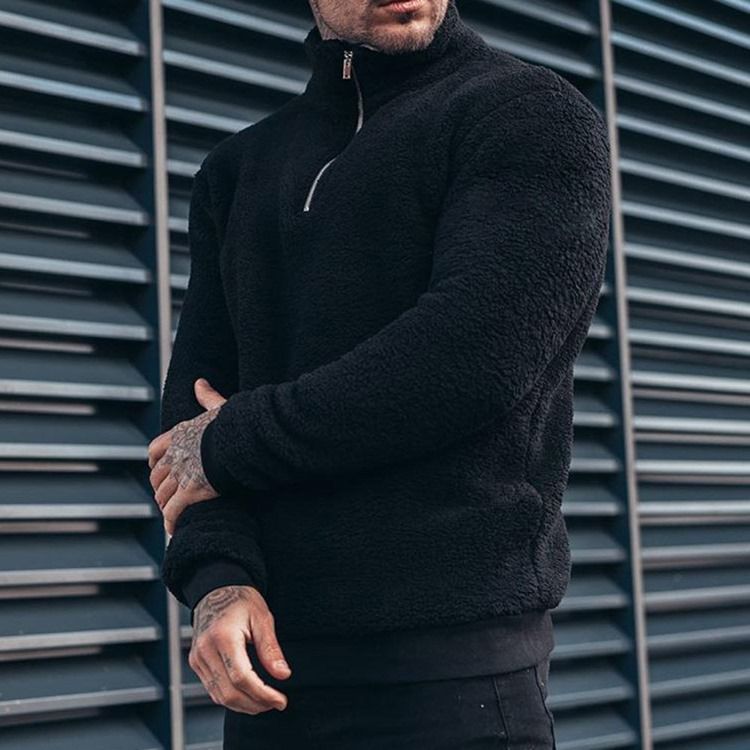 Pullover Vanlig Dragkedja Casual Lösa Hoodies