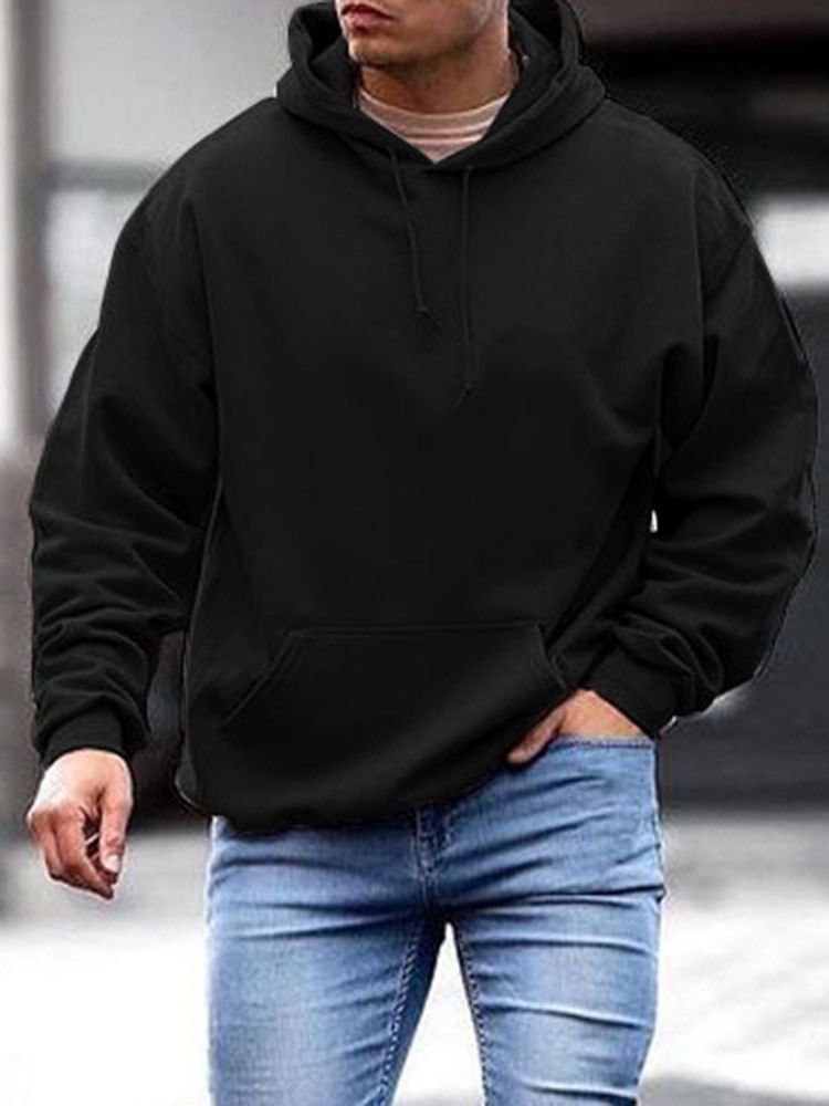 Vanlig Pocket Pullover Hooded Casual Hoodies