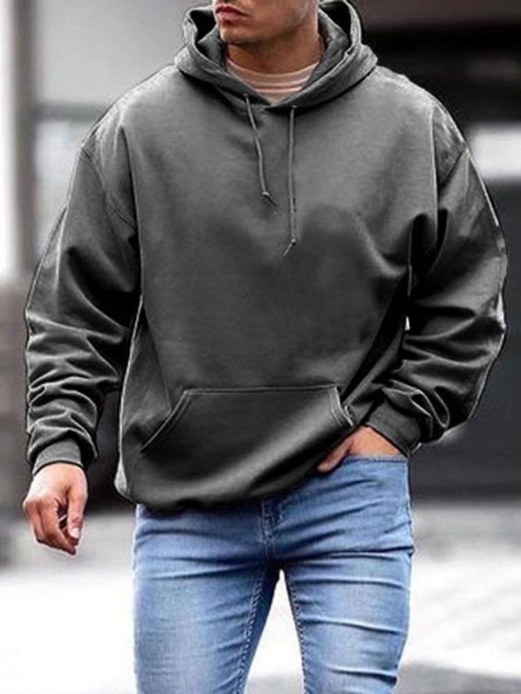 Vanlig Pocket Pullover Hooded Casual Hoodies