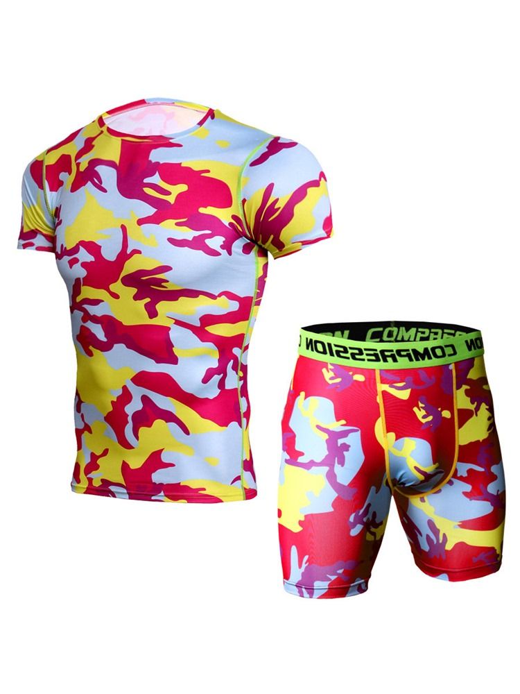 Anti-Svettshorts För Herrtryckt Tröja Sportset