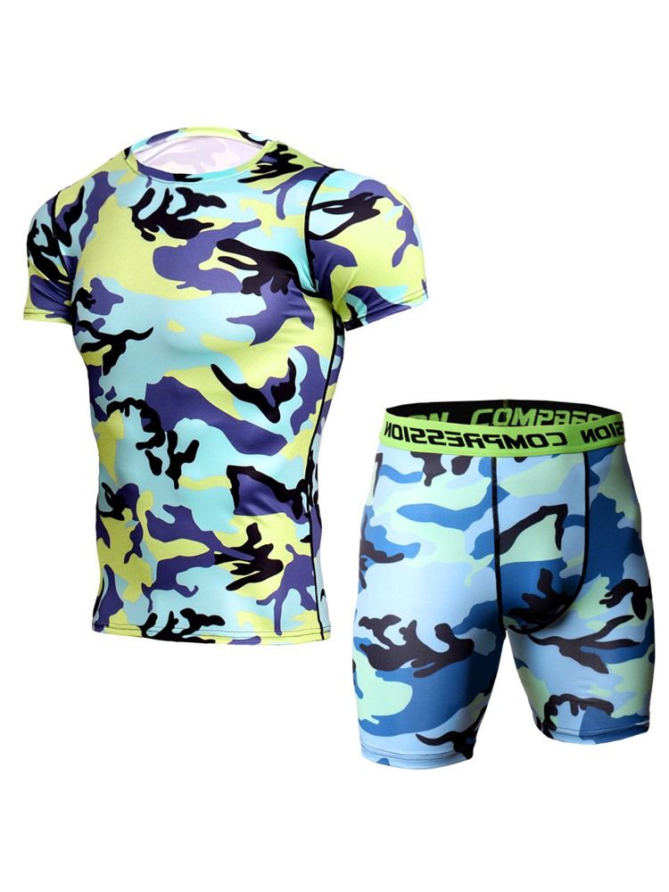 Anti-Svettshorts För Herrtryckt Tröja Sportset