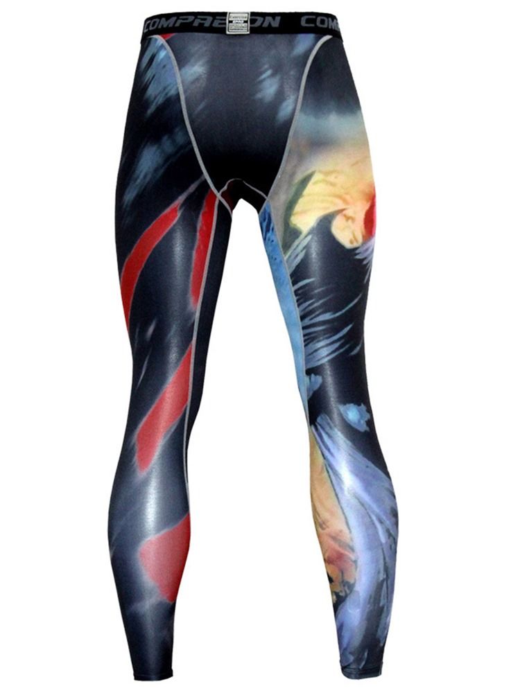 Bomullsblandningar För Män Andas Leggings Med Färgblocktryck
