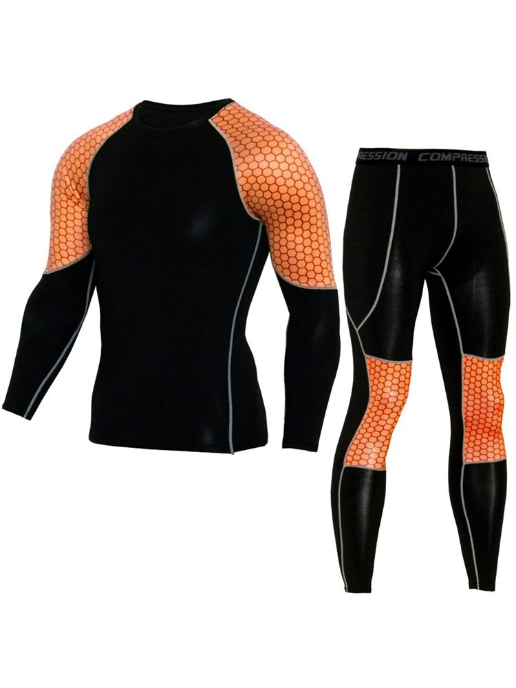 Herr Anti-Svett Bomullsblandningar Patchwork Långärmad Sportset