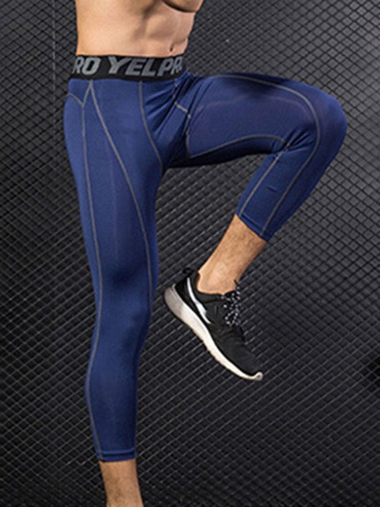 Herr Färgblock Snabbtorka Mid-Calf Sportbyxor