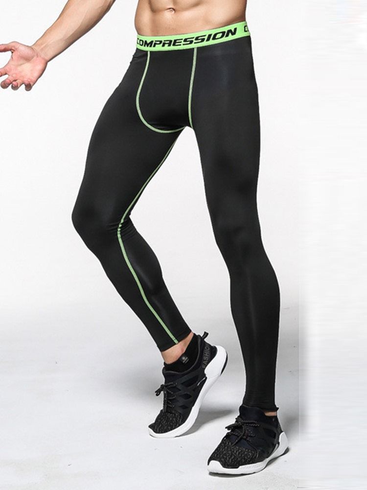 Män Anti-Svett Color Block Polyester Sport Leggings