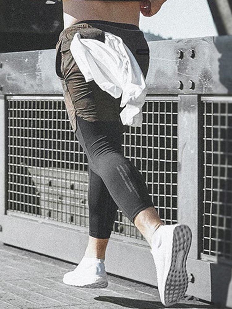 Mäns Falska Tvådelade Brevficka Gym Sports Shorts Byxor
