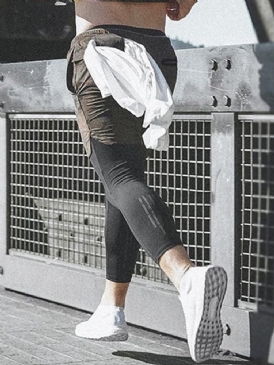 Mäns Falska Tvådelade Brevficka Gym Sports Shorts Byxor