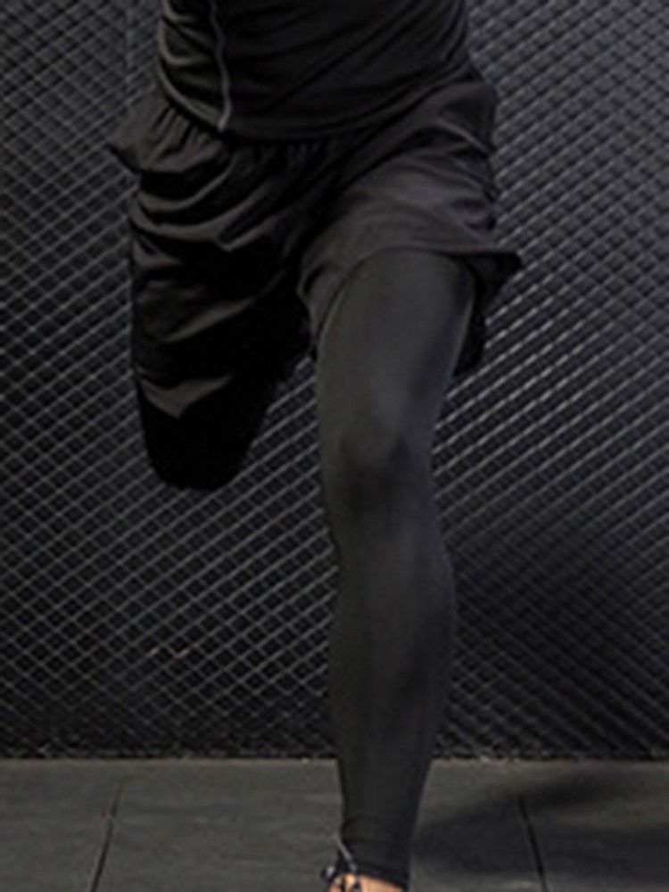 Mäns Solid Patchwork Running Fake Two Pieces Sportbyxor