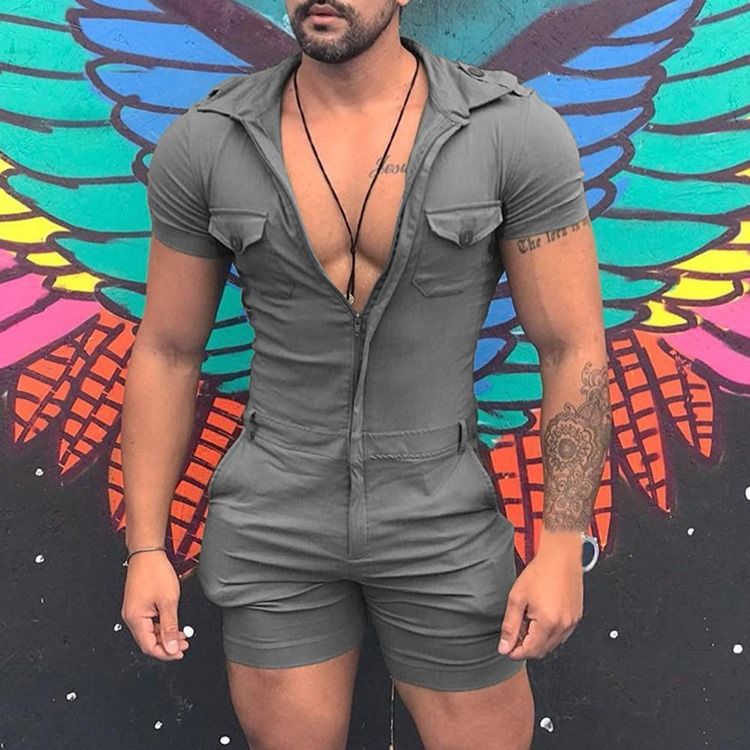 Shorts Enfärgade Raka Herr Casual Jumpsuits Overaller