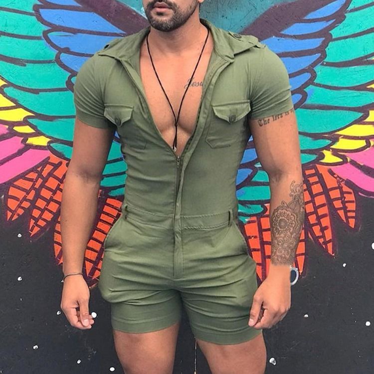 Shorts Enfärgade Raka Herr Casual Jumpsuits Overaller