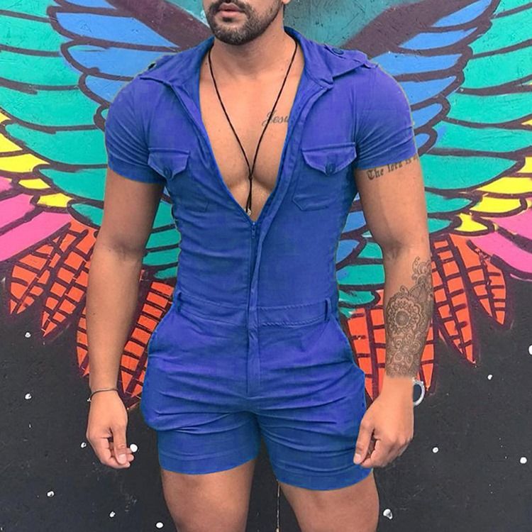 Shorts Enfärgade Raka Herr Casual Jumpsuits Overaller