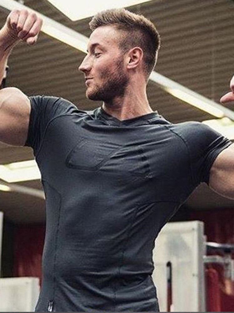 Snabbtorkande Färgblock För Män Kortärmad T-Shirt För Gym