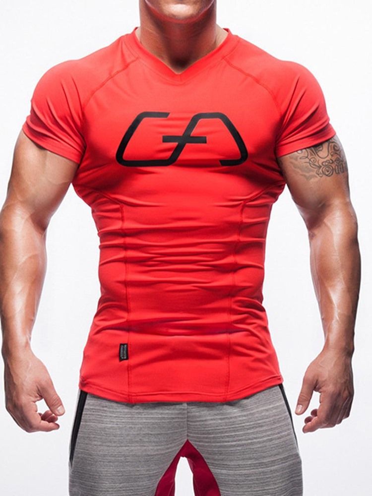 Snabbtorkande Färgblock För Män Kortärmad T-Shirt För Gym
