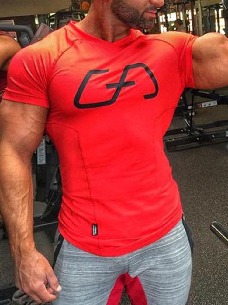 Snabbtorkande Färgblock För Män Kortärmad T-Shirt För Gym