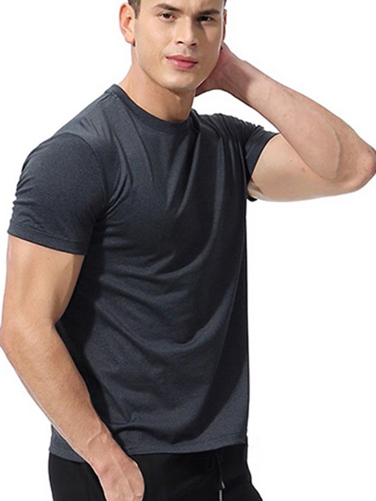 Solid Snabbtorkande Kortärmad Gymsport T-Shirt För Män