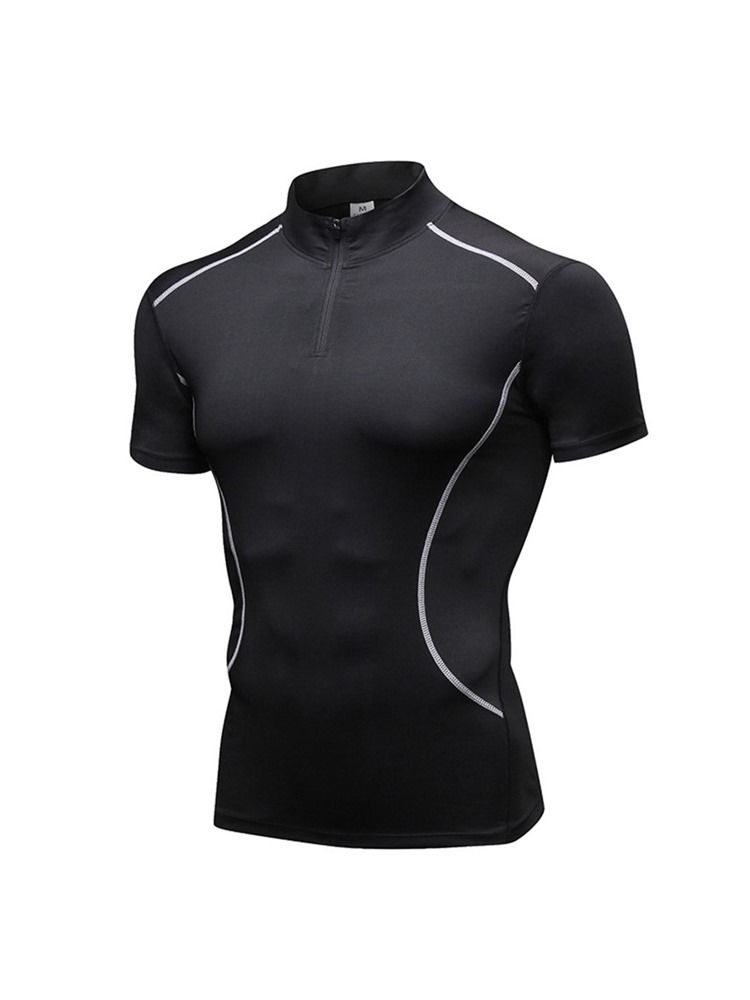 Stretch Sports Quick Dry T-Shirt För Män Med Dragkedja