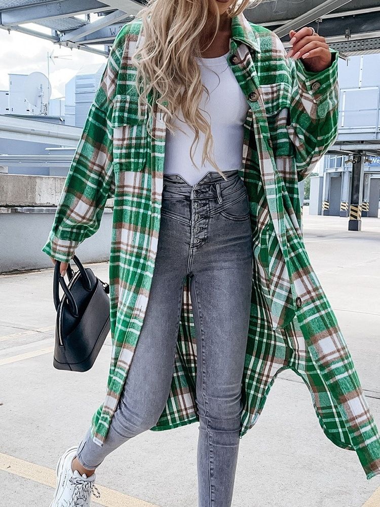 Button Lapel Enkelknäppt Vinter Lös Trench Coat