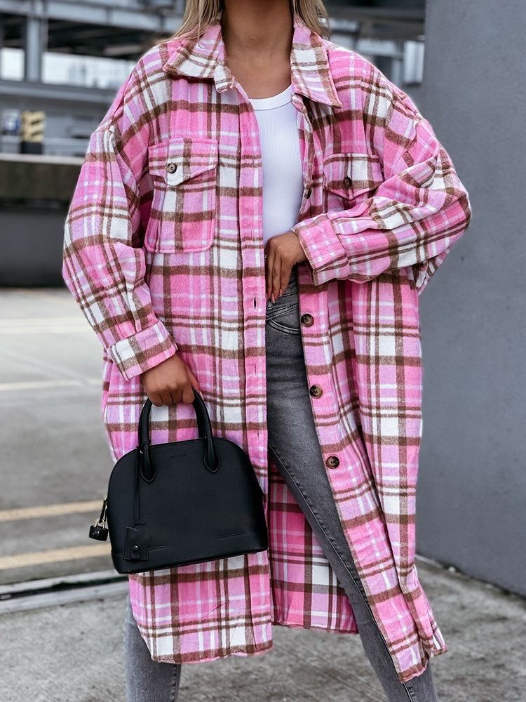 Button Lapel Enkelknäppt Vinter Lös Trench Coat