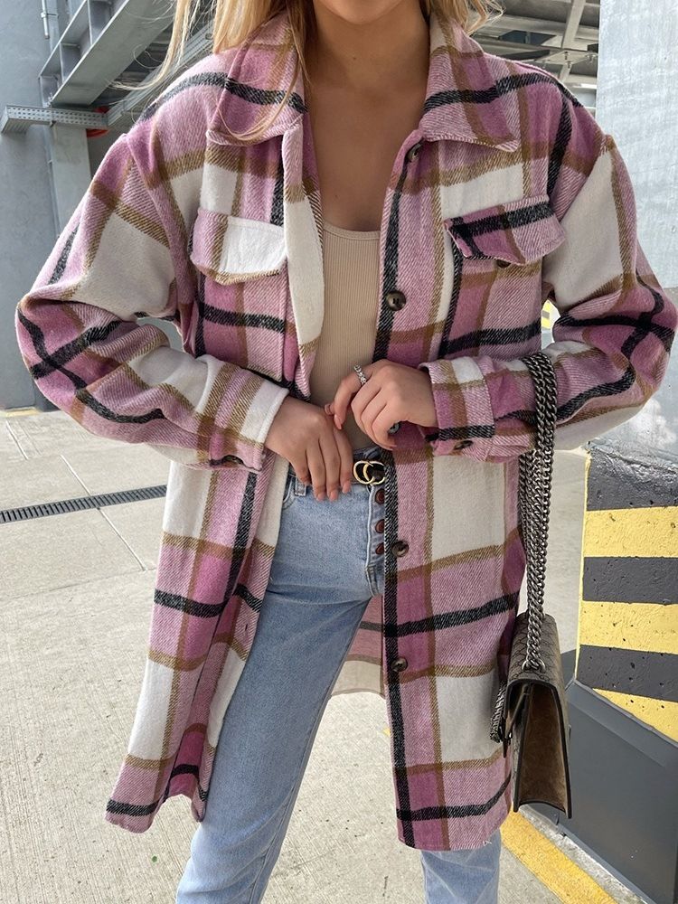 Button Lapel Enkelknäppt Vinter Lös Trench Coat