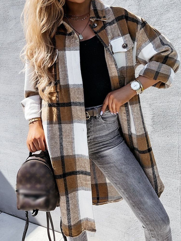 Button Lapel Enkelknäppt Vinter Lös Trench Coat