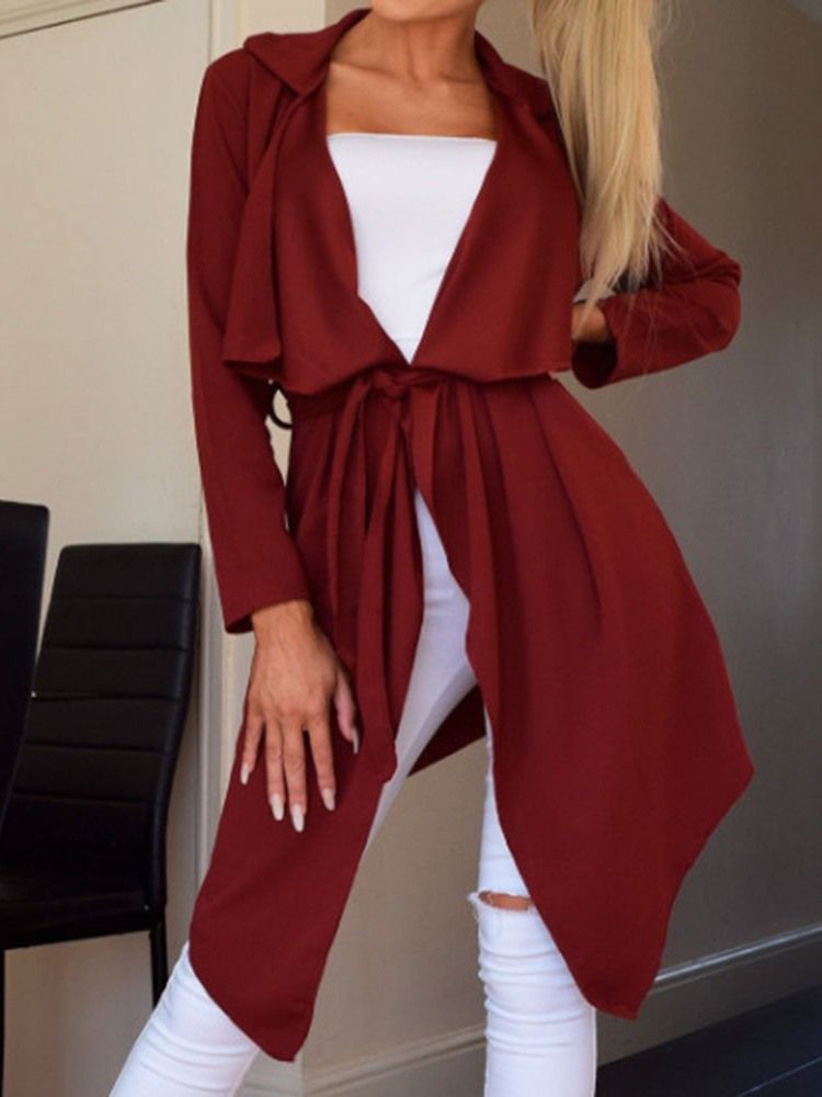 Enkelknäppt Kavaj Medellång Niopunktsärm Office Lady Trench Coat