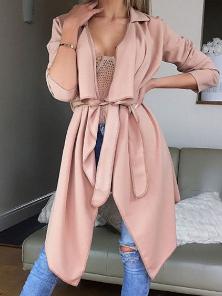 Enkelknäppt Kavaj Medellång Niopunktsärm Office Lady Trench Coat