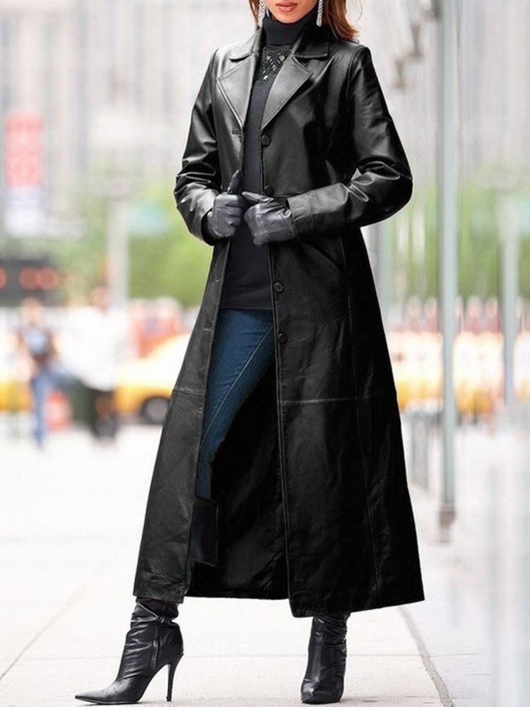 Enkelknäppt Lapelknapp Västerländsk Långärmad Trenchcoat