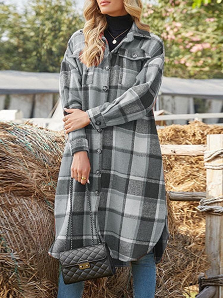 Långa Knappslagsslag Mode Långärmad Trenchcoat
