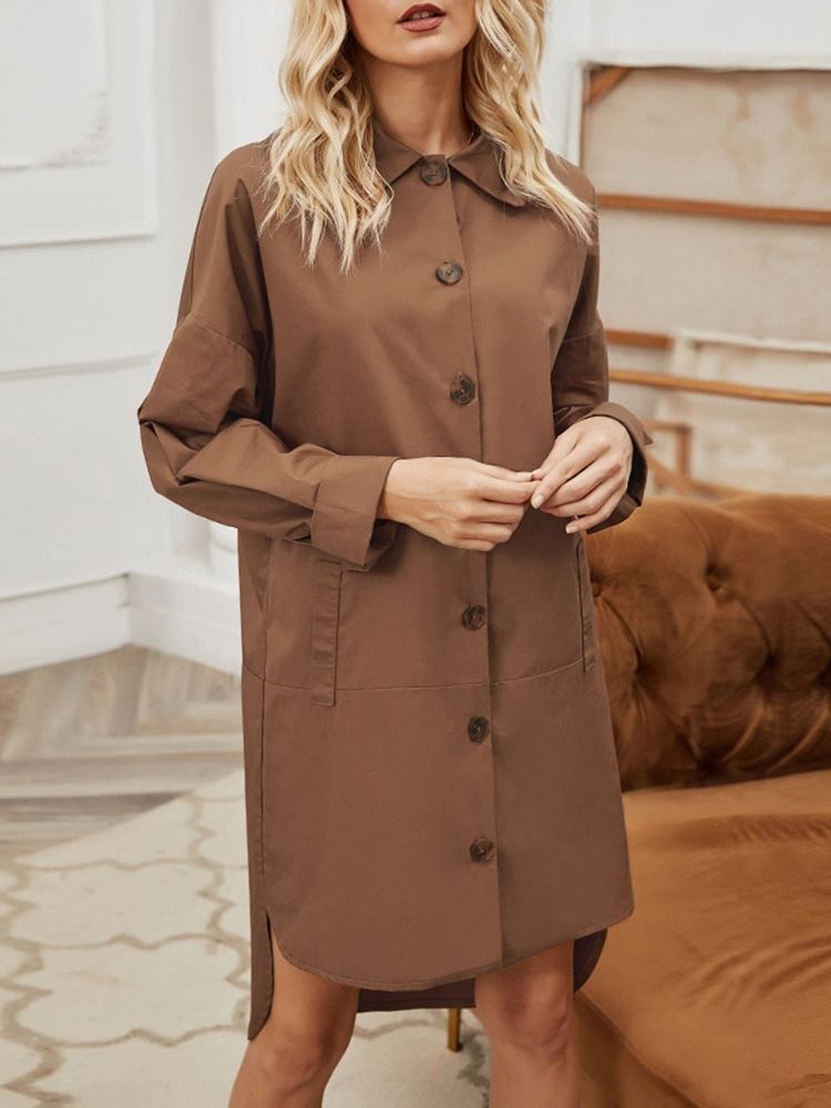 Lapel Enkelknäppt Patchwork Västerländsk Höst Trenchcoat För Kvinnor