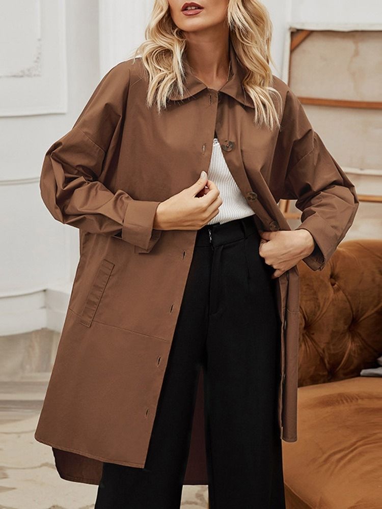 Lapel Enkelknäppt Patchwork Västerländsk Höst Trenchcoat För Kvinnor