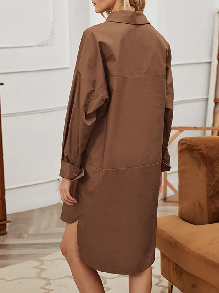 Lapel Enkelknäppt Patchwork Västerländsk Höst Trenchcoat För Kvinnor