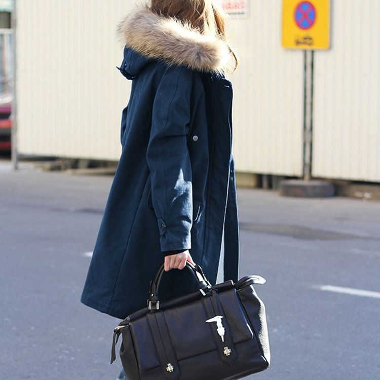 Medellånga Blixtlåsficka Långärmad Lös Trenchcoat