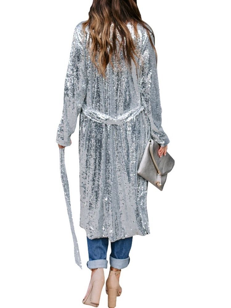 Mode Paljetter Lång Lös Casual Trench Coat
