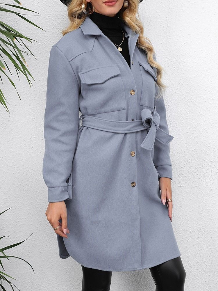 Enkelknäppt Pocket Rak Lång Lapel Overcoat