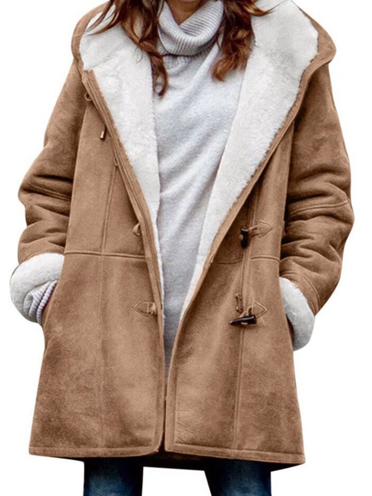 Lös Pocket Horn Button Fall Hooded Overcoat