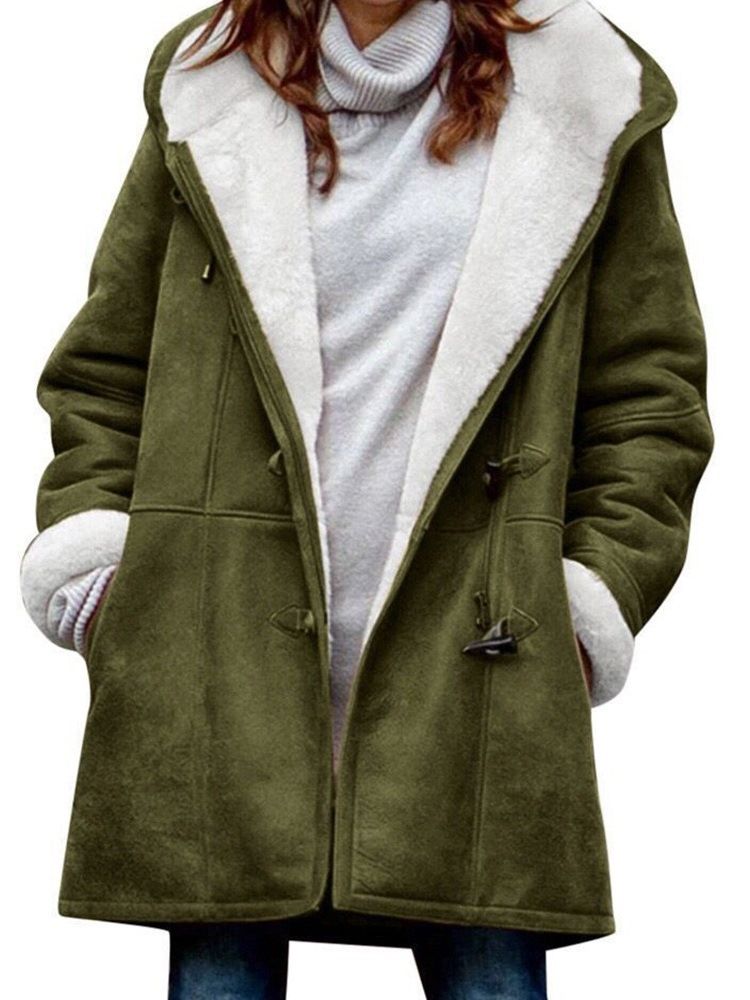 Lös Pocket Horn Button Fall Hooded Overcoat