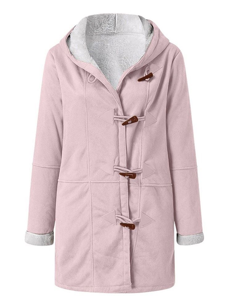 Lös Pocket Horn Button Fall Hooded Overcoat