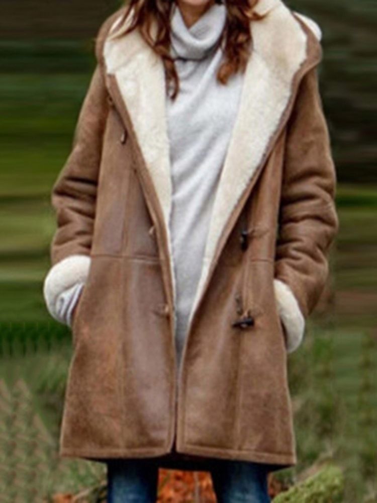 Lös Pocket Horn Button Fall Hooded Overcoat