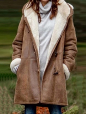 Lös Pocket Horn Button Fall Hooded Overcoat