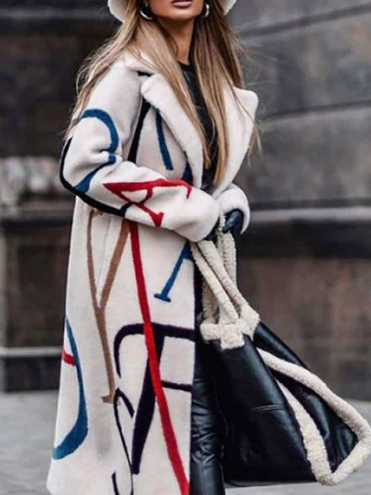 Print Slim Lapel Long Overcoat