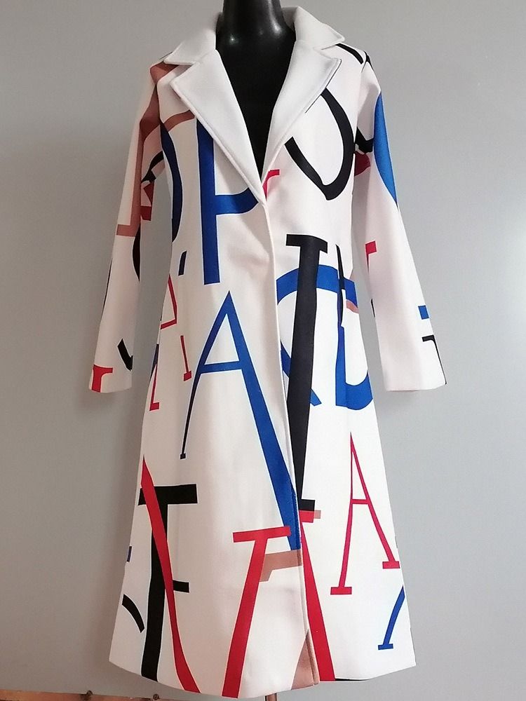 Print Slim Lapel Long Overcoat