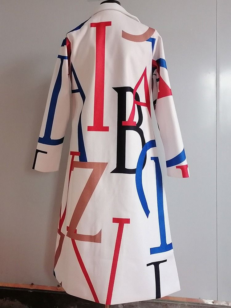 Print Slim Lapel Long Overcoat