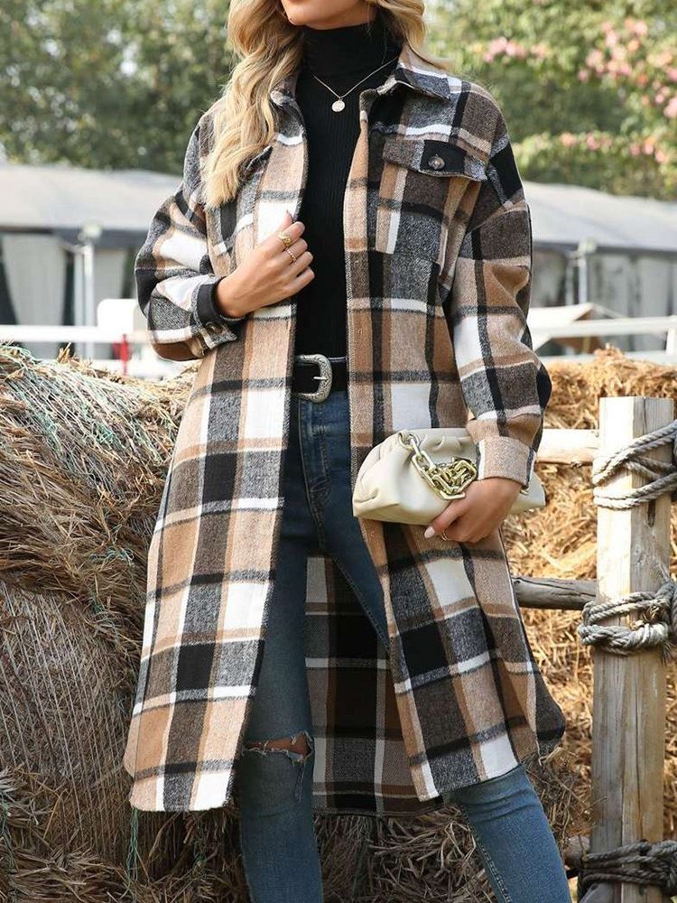 Rak Knäppning Enkelknäppt Spring Lapel Overcoat